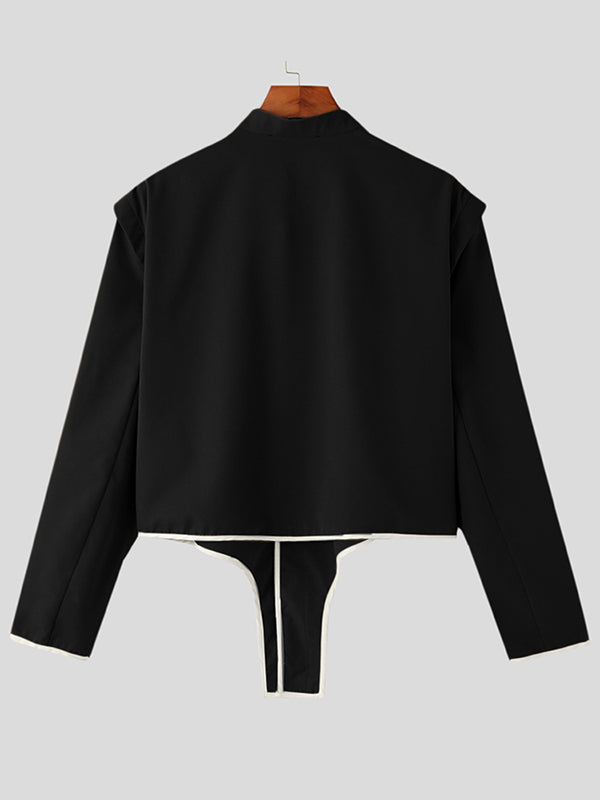 Aonga - Mens Contrast Piping Irregular Hem Cropped Blazer J aonga