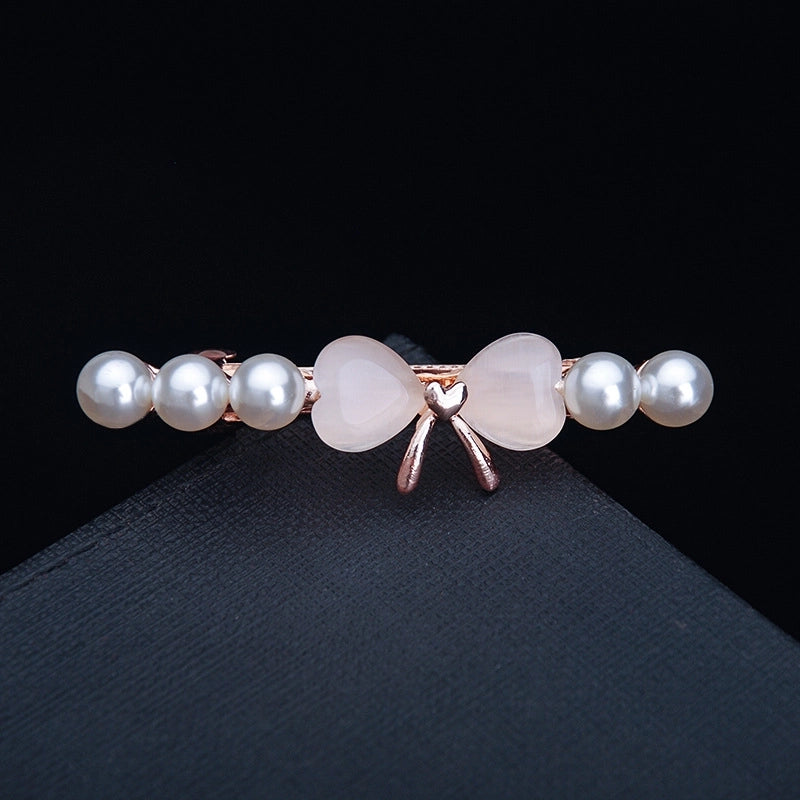 Korean Hair Accessories Rhinestone Bow Simple Hairpin Adult Pearl Horizontal Clip Ponytail Clip Top Clip Spring Clip Small
