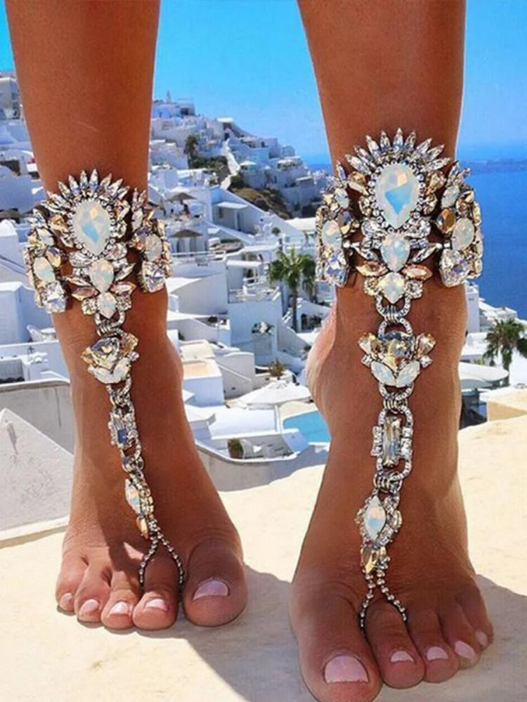 Sparkling rhinestone anklet with toe ring