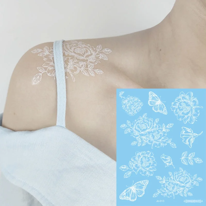 waterproof temporary tattoos face neck water transfer white henna tattoo fake moon star lace tattoo designs stickers decal