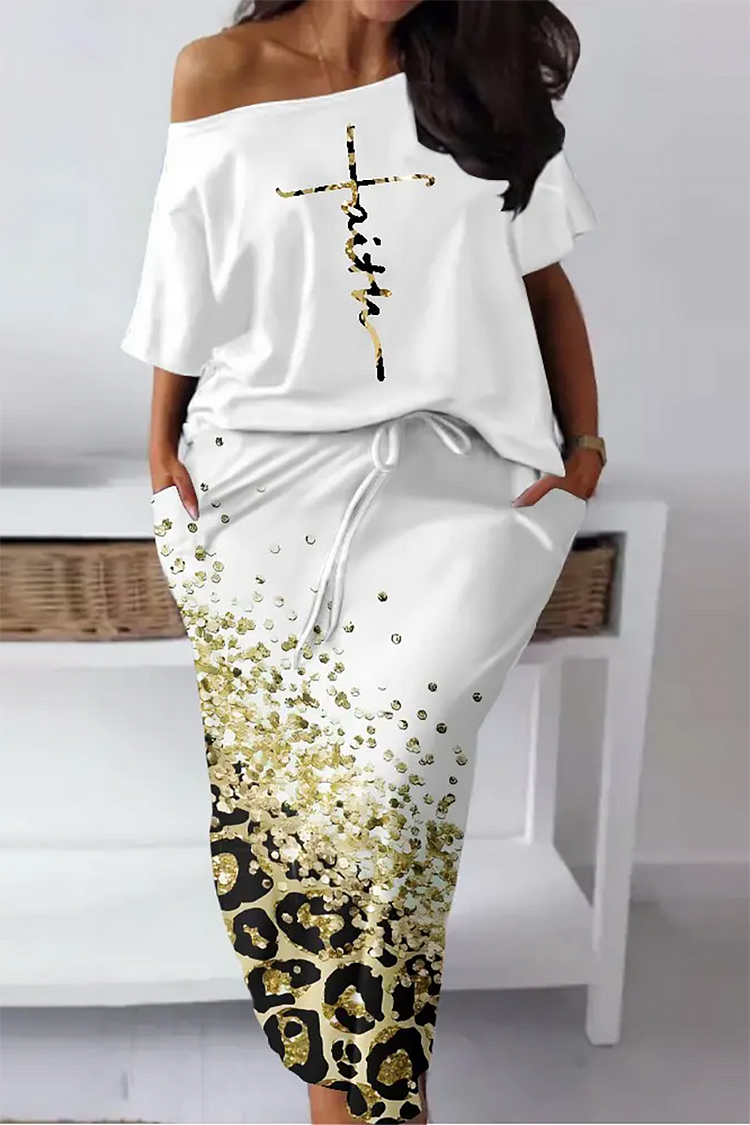 Plus Size White Casual All Over Print With Pocket Midi Dress