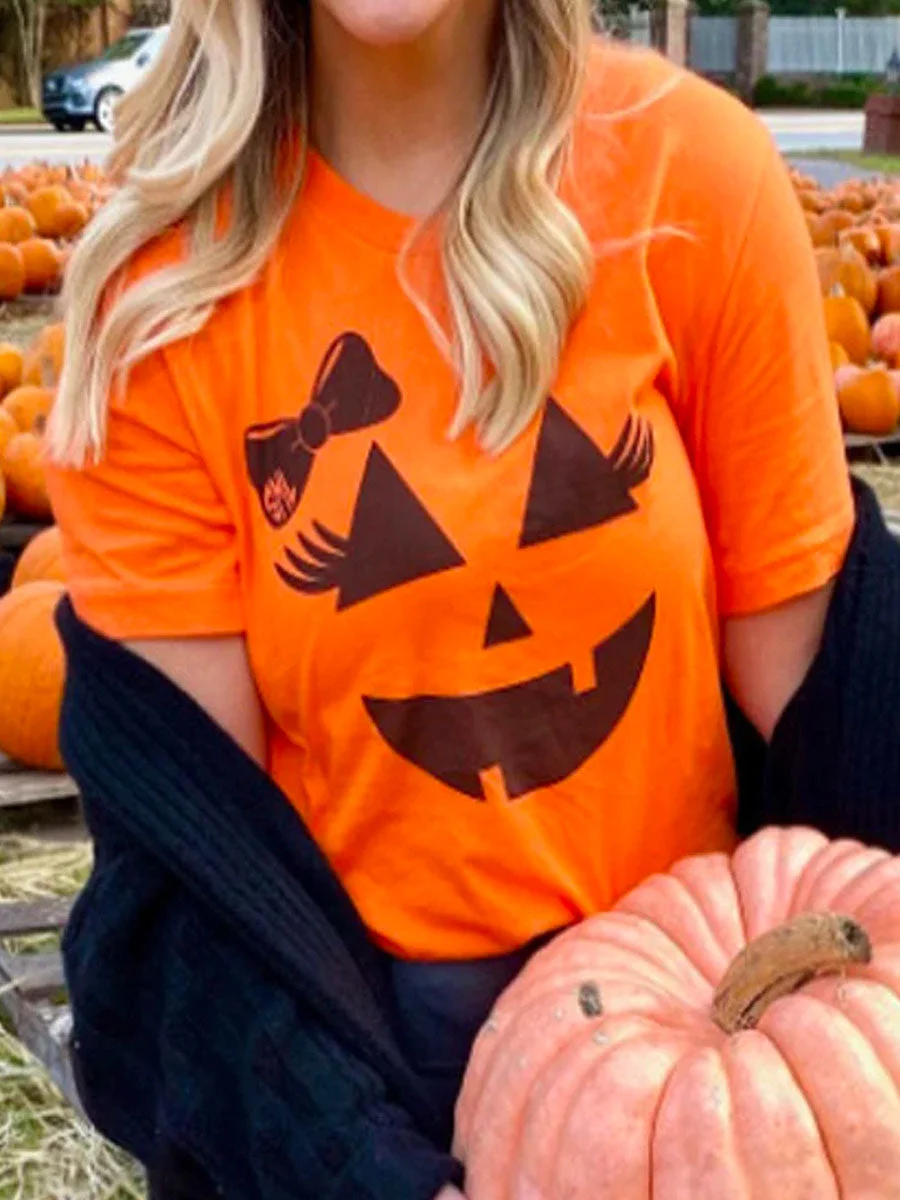 Pumpkin Face Halloween Short Sleeves T-Shirt