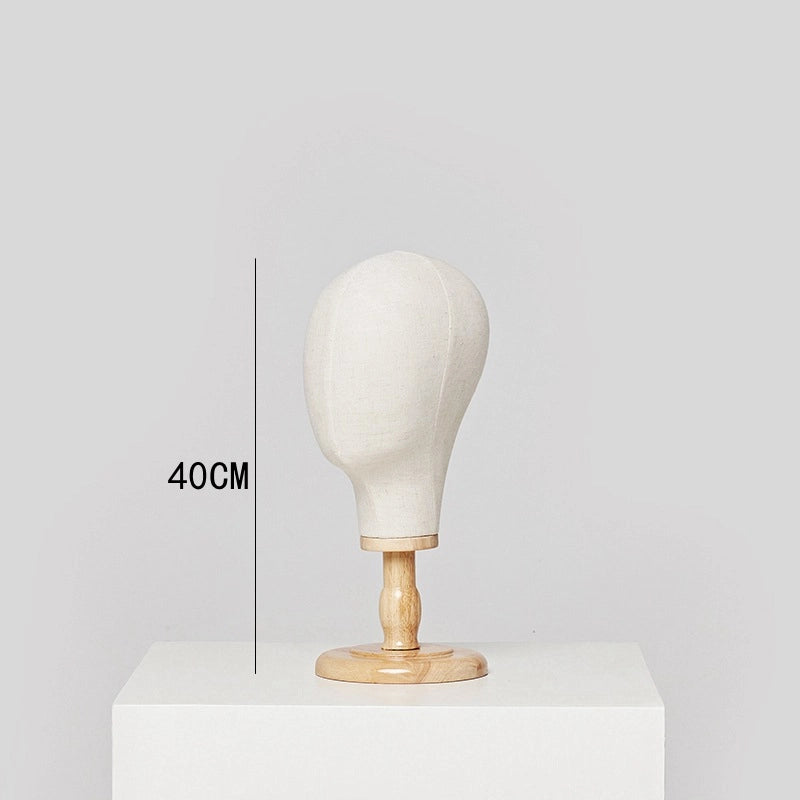 Head Model In Stock Supply Bag Linen Cloth Model Head Hat Wig Jewelry Display Head Mold With Solid Wood Base