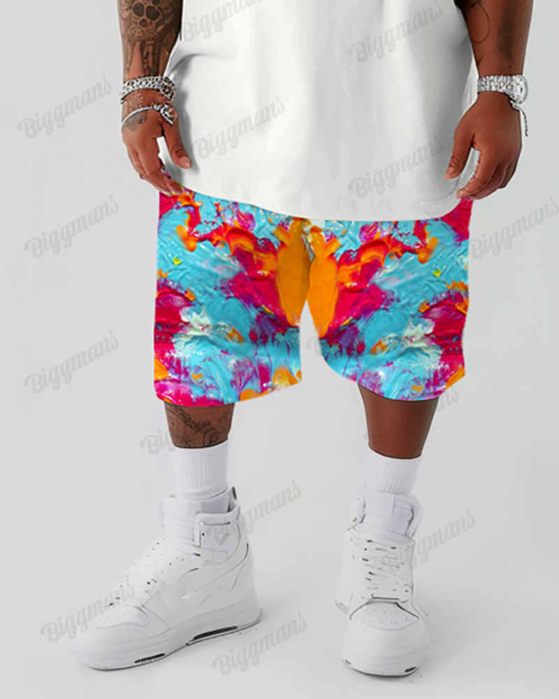 Cotton Fabric-color Pocket Stitching Short Sleeve T-shirt Shorts Set Men's Big and Tall