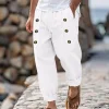 Men's Casual Hawaii Beach Multi Button Cotton Linen Trousers by Inlyline