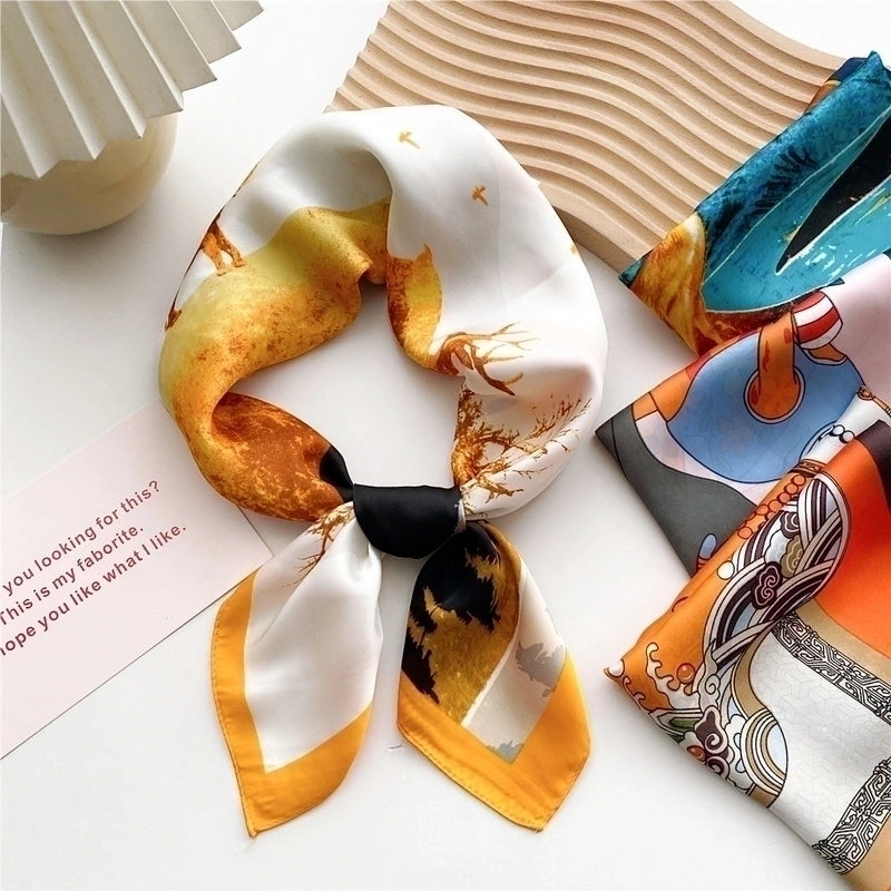 Women’s Sweet Color Block Cat Polyester Printing Silk Scarves