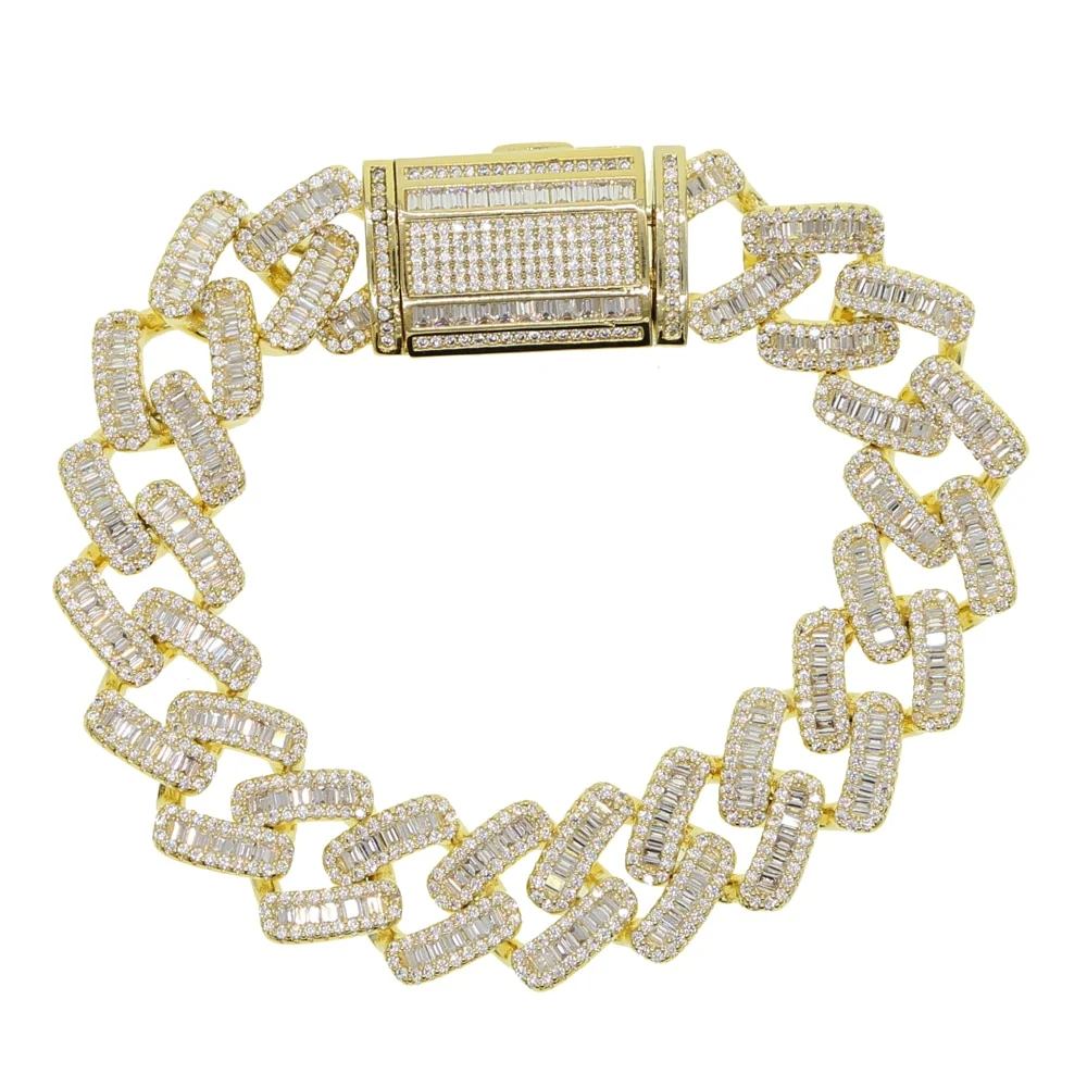 15MM Baguette CZ Cuban Link Chain Bracelet Iced Out Jewelry-VESSFUL