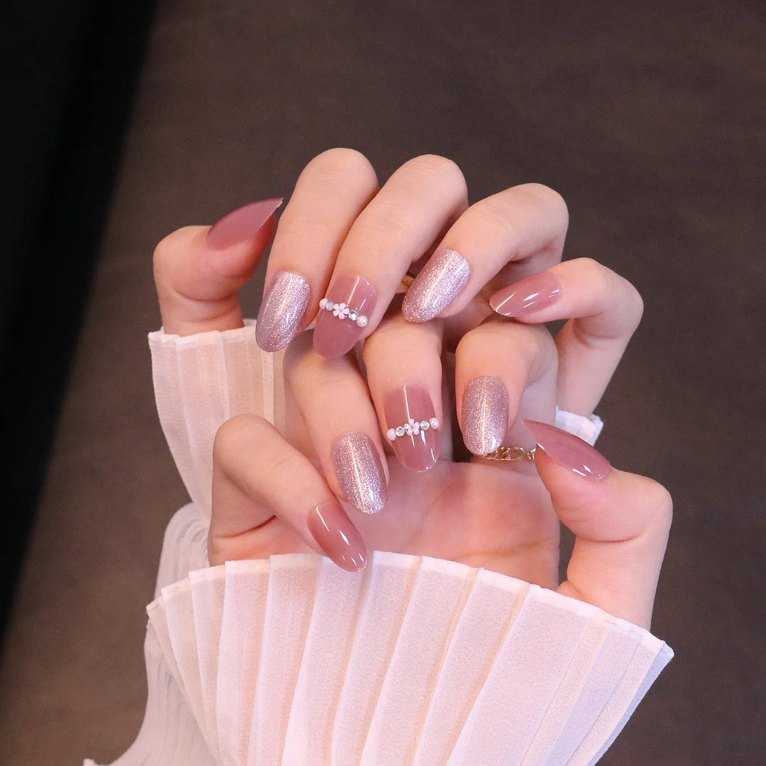 24PCS/box Mid-length  stiletto nail tips Gradients wear full cover paragraph fashion Manicure patch false fingernails for girls-Nail Inspo