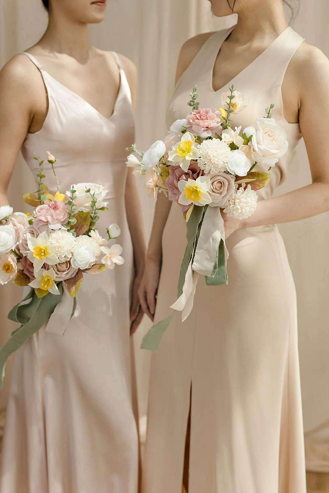 Free-Form Bridesmaid Bouquets in Nude & French Yellow