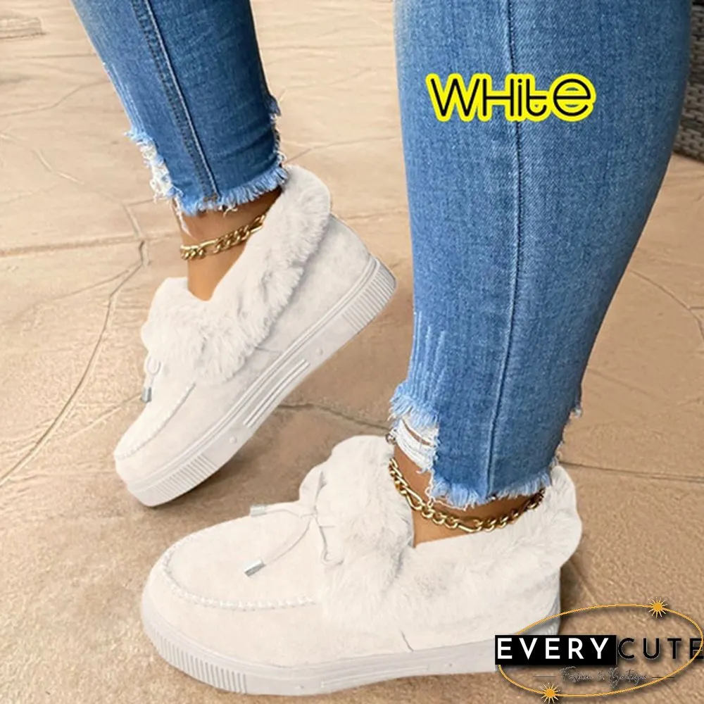 Fashion Womens Bowknot Suede Faux Fur Moccasin Shoes Casual Warm Comfortable Lightweight