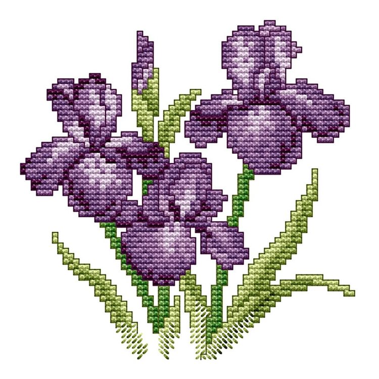 Joy Sunday - Purple Flower - 14CT 2 Strands Threads Printed Cross Stitch Kit - 17x17cm(Canvas)