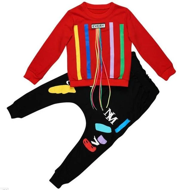Boys printed tassels sweatshirts + Haren pants clothes