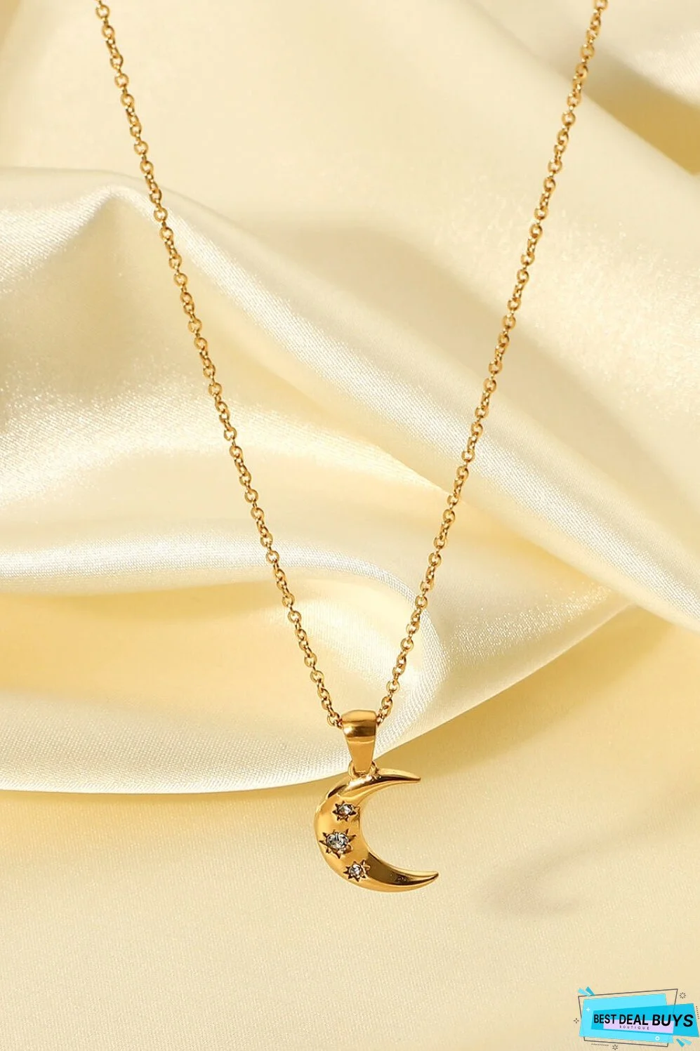 18K Gold Plated Inlaid Zircon Moon Pendant Necklace