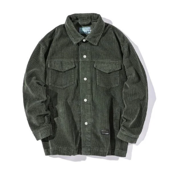 Men Autumn Winter Corduroy Solid Color Long Sleeve Shirt