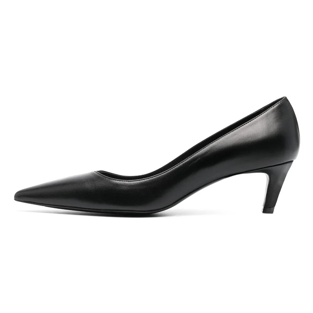Black Pointed Toe Slip On Vegan Leather Cone Heel Pumps Heels