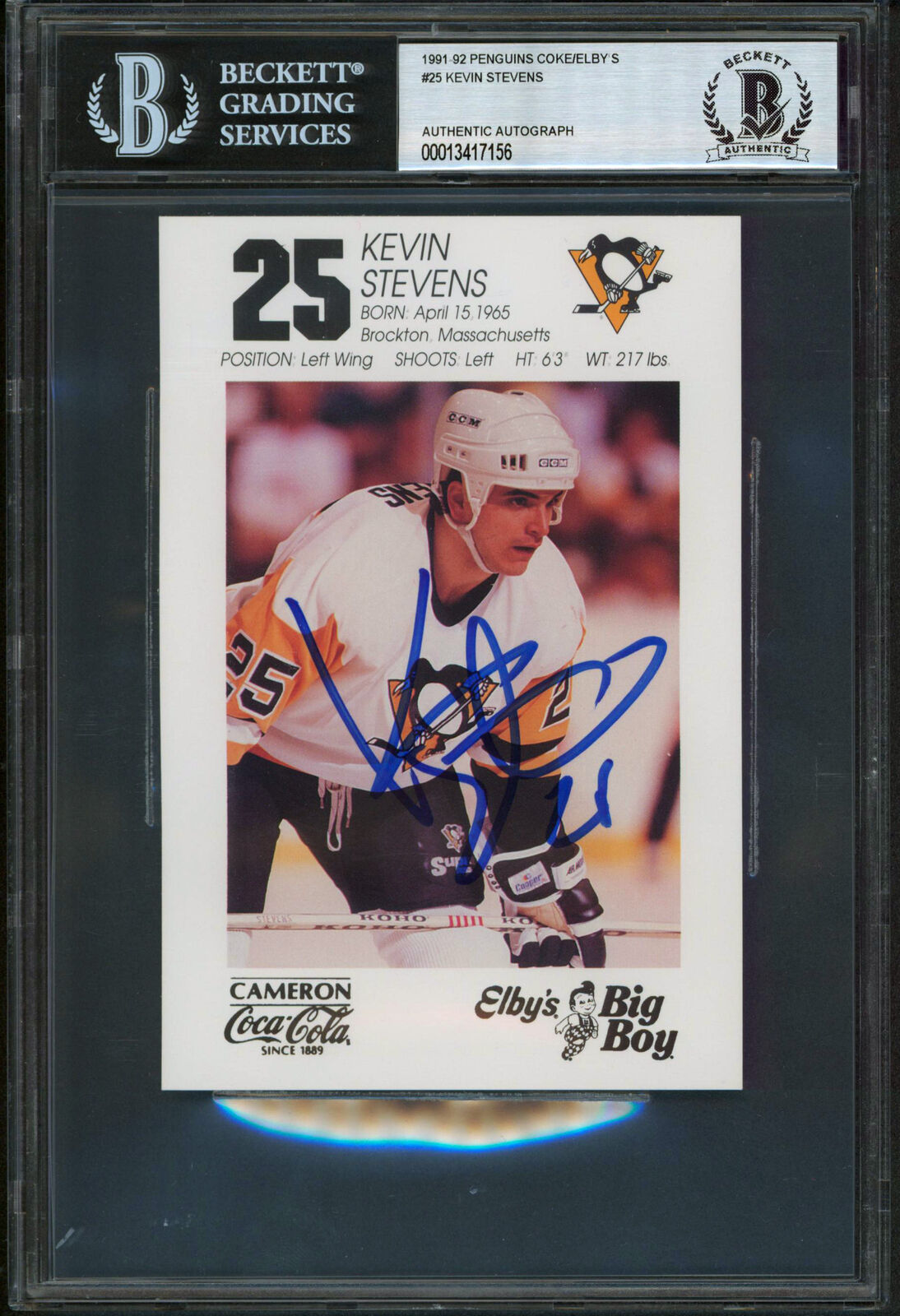 Penguins Kevin Stevens Authentic Signed 4x6 Photo Poster painting Autographed BAS Slabbed