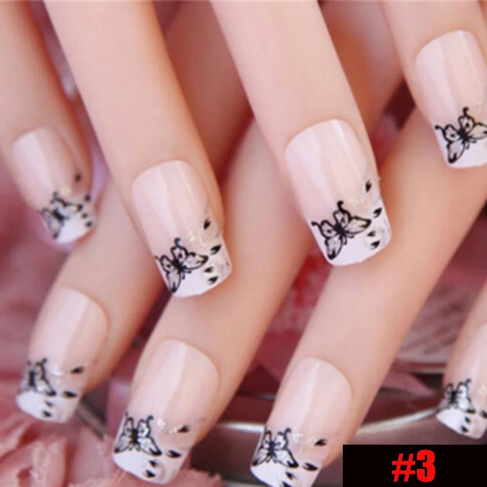 24 PCS Acrylic False Nails Full Cover Plastic Fake Nails Art Tips French Manicure Salon With Double sided adhesive nail Art 928 515-Nail Inspo