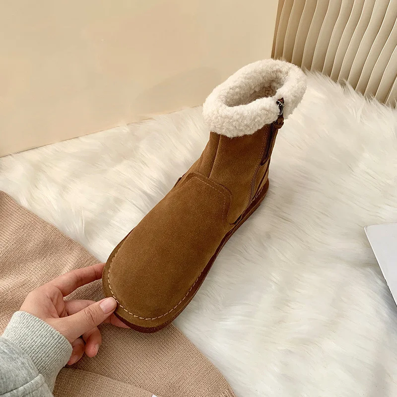 Tanguoant Tanguoant Preservation Small Warm Stove ~ Retro Flat Bottom Middle Tube Snow Boots Female 2023 New Winter Add Velvet Warm Cotton Shoes