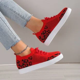 Yyvonne Women 2025 New Leopard Round Head With Flat-Soled Mesh Casual Sports Women's Single Shoes