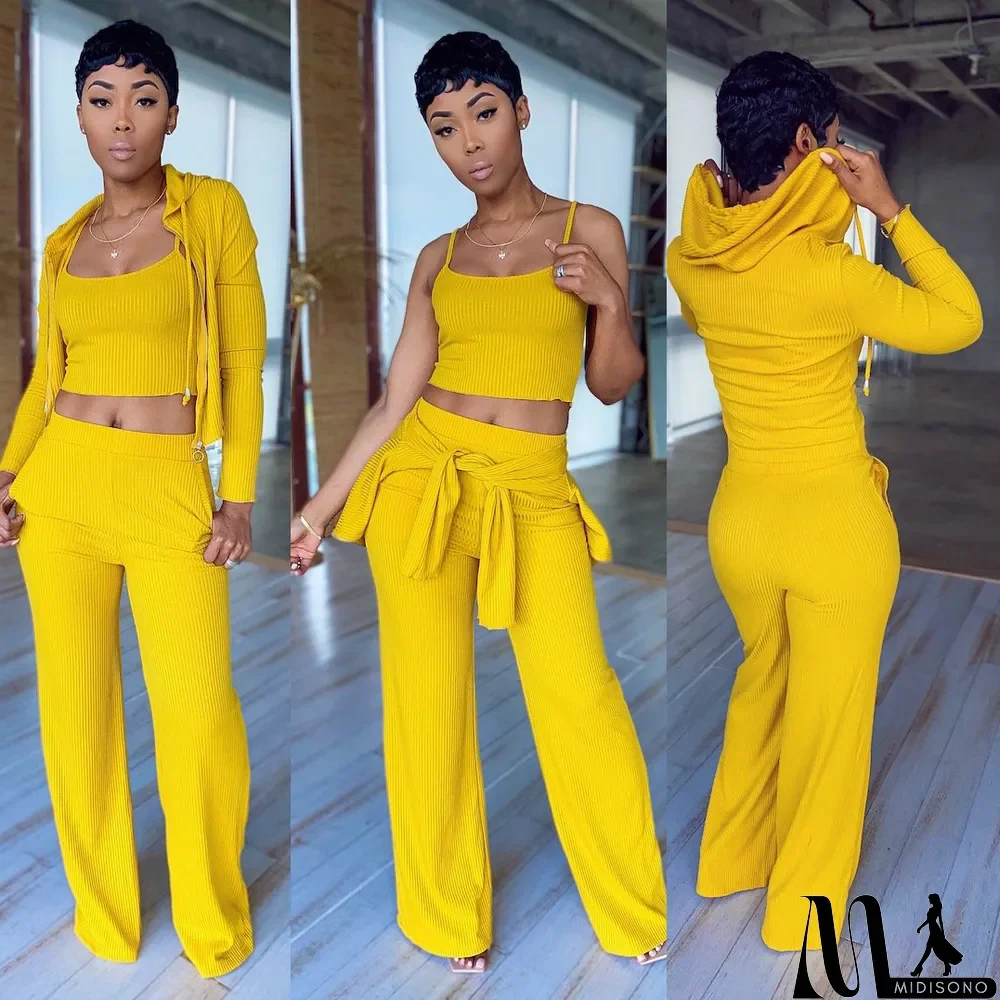 MidiSono - Autumn Casual 3PC Ribbed Tracksuit