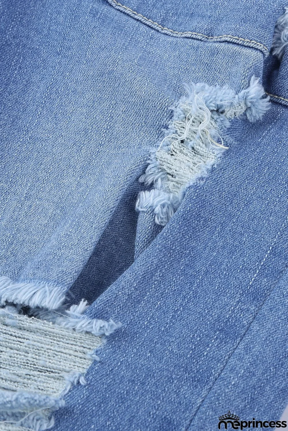 Women's Sky Blue Pocketed Distressed Jean Joggers