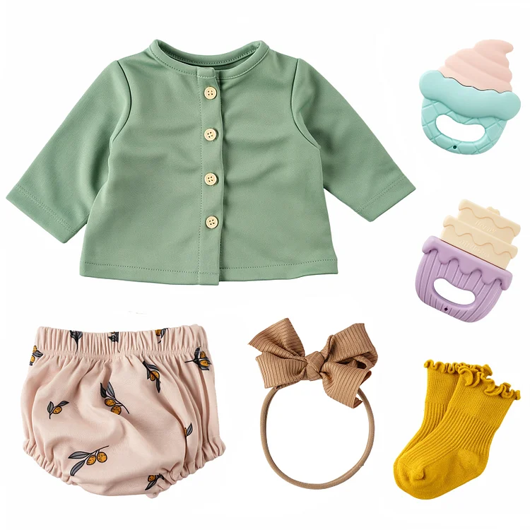 Babeside For 17"-22" Reborn Baby Doll Mint Green Suit 3-Pcs Accessories
