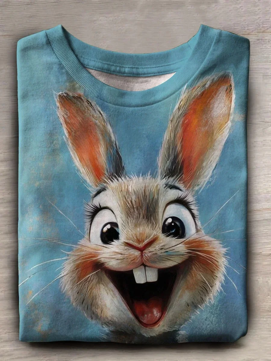 Eagerlys Bunny Print Casual T-shirt Eagerlys