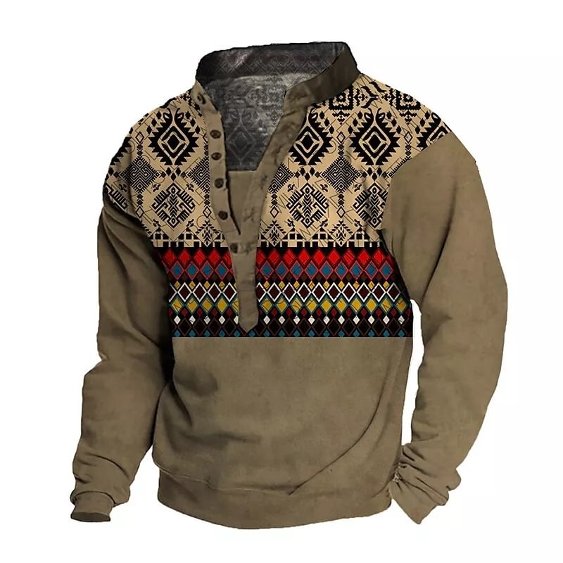 Men's Bohemian Style Color Block Graphic Prints Casual Pullover Sweatshirts