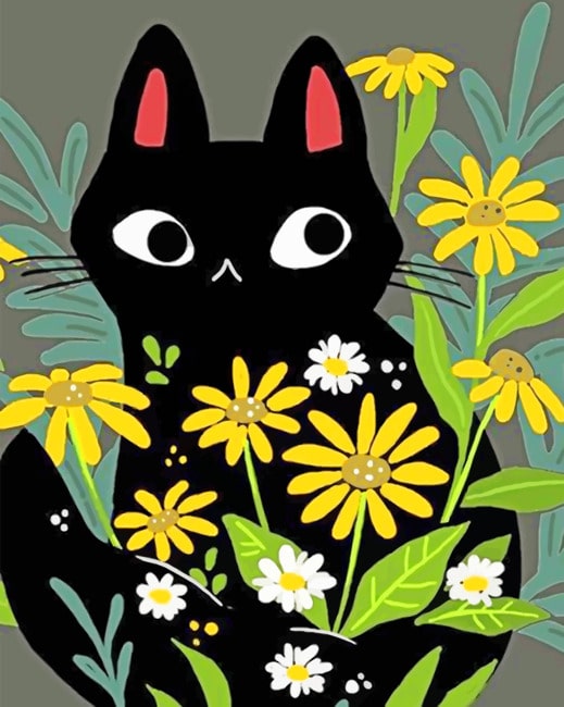 

Black Cat With Flowers – Paint By Numbers - 40*50CM, 501 Original