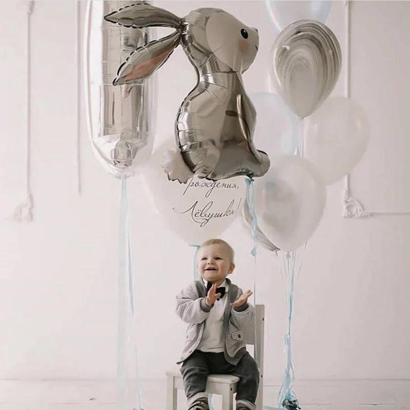 2pcs Gray Rabbit Foil Balloon Long Ears Bunny Forest Jungle Animal Helium Globos Baby Shower Easter Birthday Party Decorations