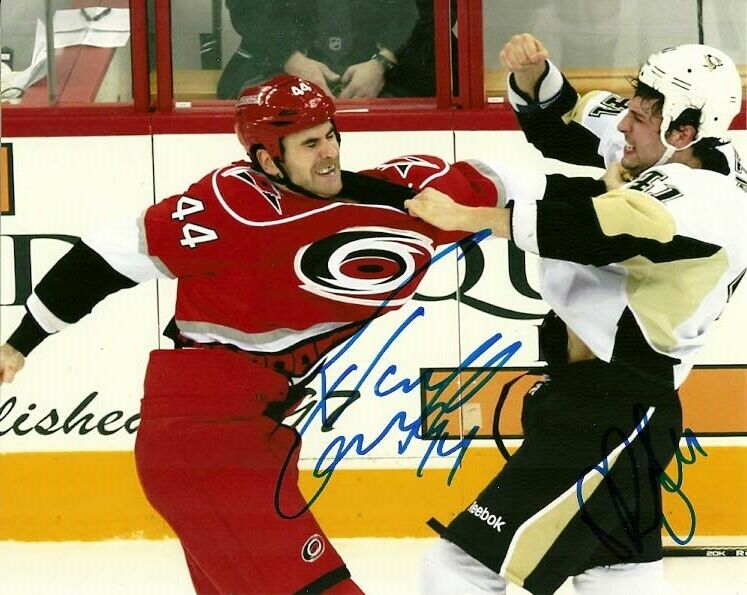 ROBERT BORTUZZO & JAY HARRISON SIGNED HOCKEY FIGHT 8x10! HURRICANES PENGUINS