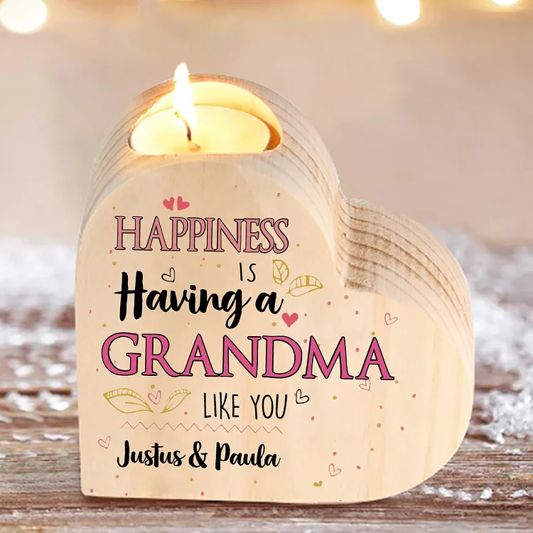Custom Heart Candle Holder To My Grandma Flower Wooden Candlestick Happiness Is Having a Grandma Like You