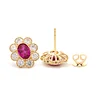 14K Yellow Gold Oval Pink Sapphire & Round Lab Diamond Flower Millegrain Bezel Stud Earrings