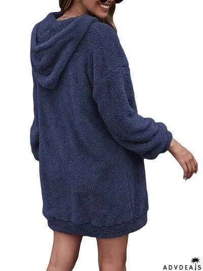 Half Zip Dropped Shoulder Oversized Hoodie