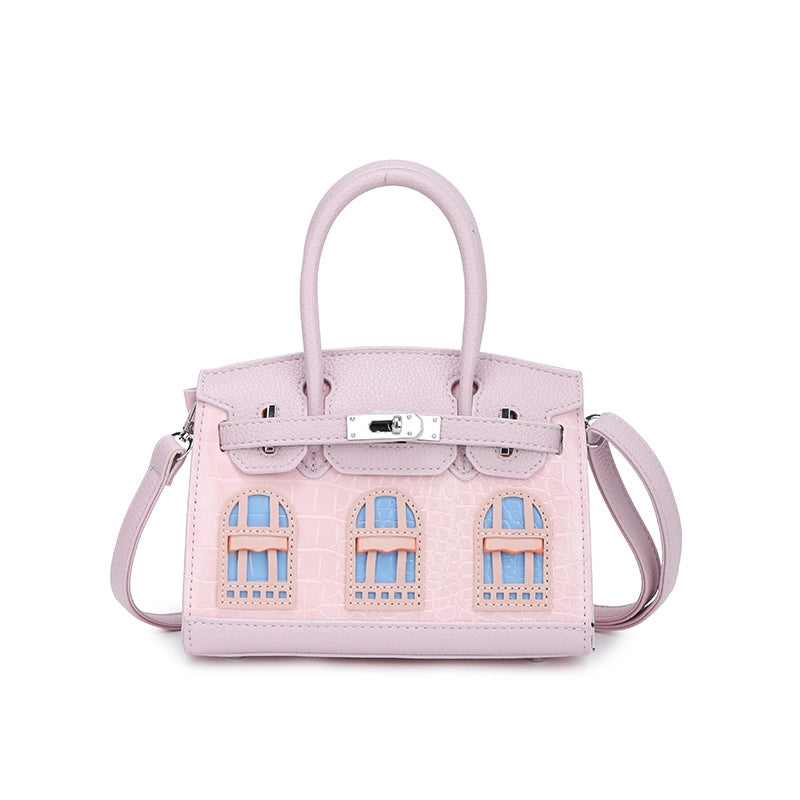 Women’s Medium Pu Leather Color Block Streetwear Square Lock Clasp Crossbody Bag