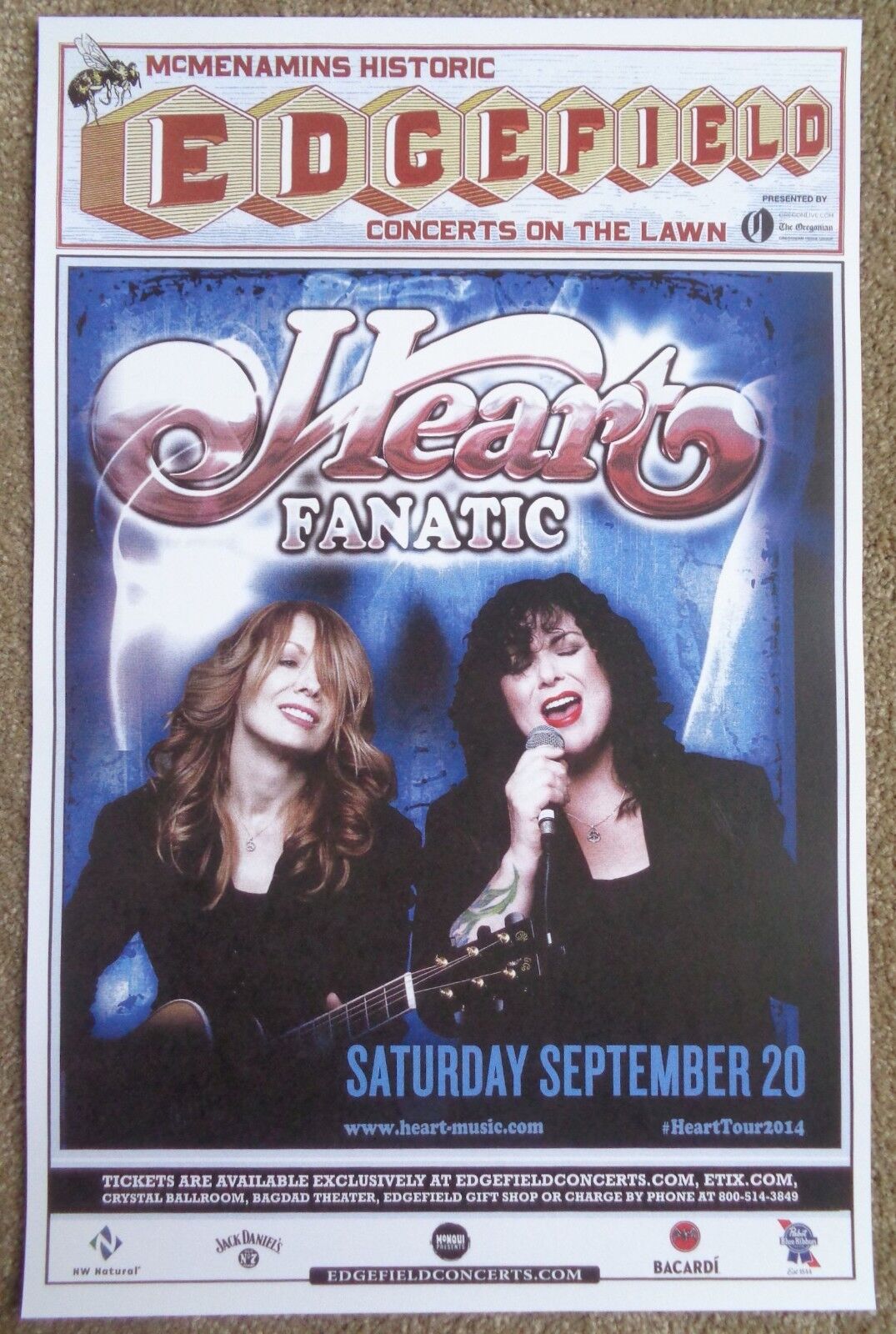 HEART 2014 Gig POSTER Edgefield Portland Oregon Concert Ann & Nancy Wilson