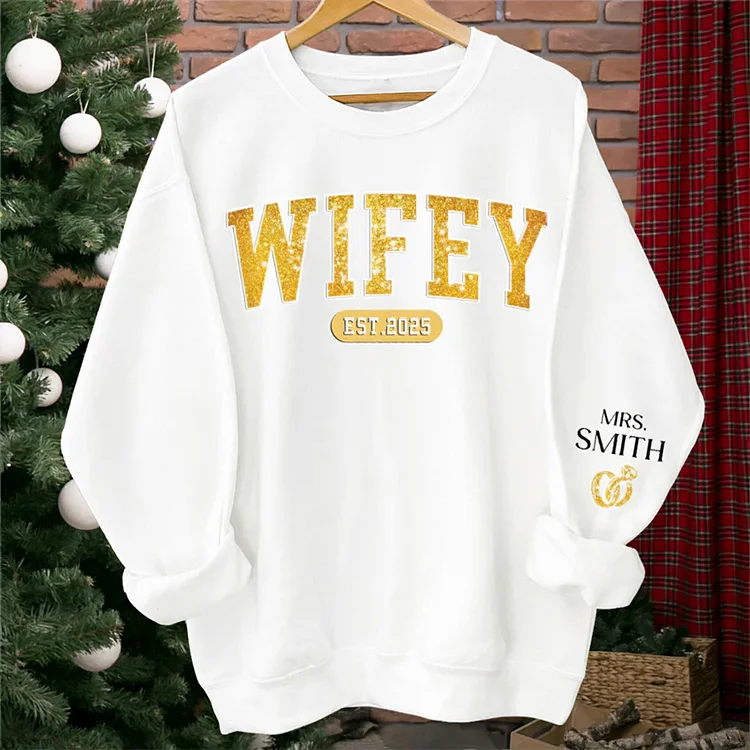 Custom Unisex Sweatshirt With Design On Sleeve - Personalized Anniversary Wedding Gifts
