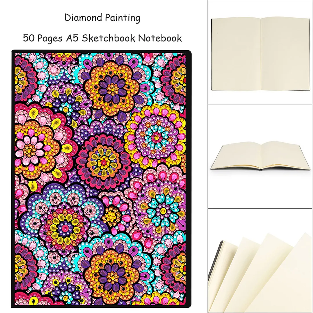 DIY Flower Diamond Painting Journals Notebooks 50 Pages A5 No Lines Special Shaped Diamond Art Kits for Beginners Craft Lovers and Artists (Mandala Pattern)