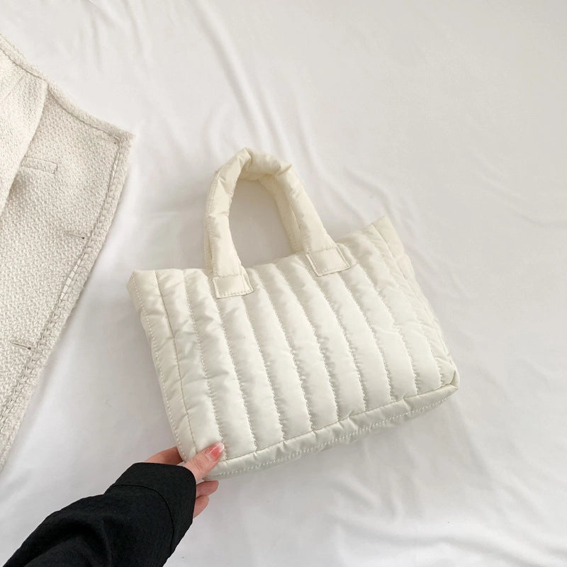 Large Capacity Simple Solid Color Handbag Cotton-padded Jacket Shoulder Bag Women’s Spring And Summer This Year’s Popular New Tote Bag