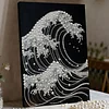 (30x40cm)Waves DIY Pearl Painting Framed Grape Handmade Pearl Material Art Kit Living Room Decor