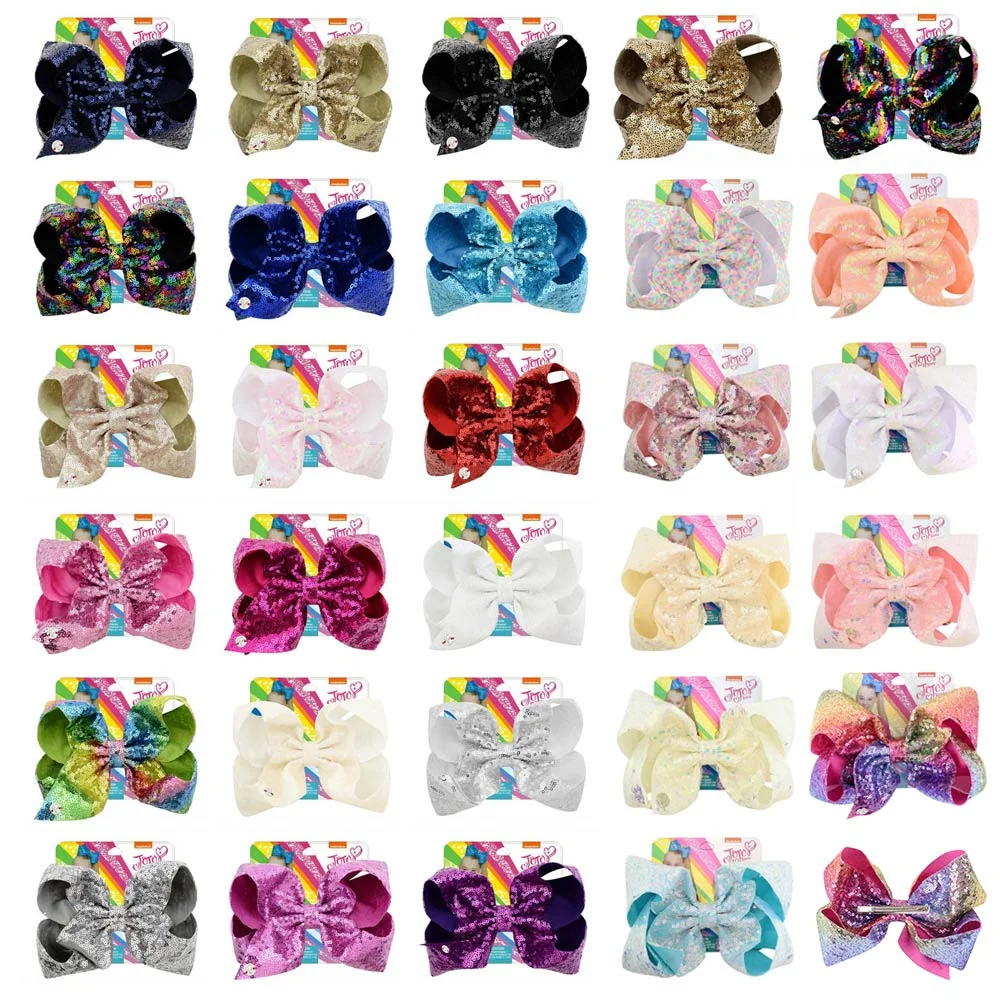 8" Sequin Rainbow JoJo siwa Bow With Hair Clip For Girls Kids Handmade Boutique Knot Jumbo Hair Bow Hairgrips Hair Accessories