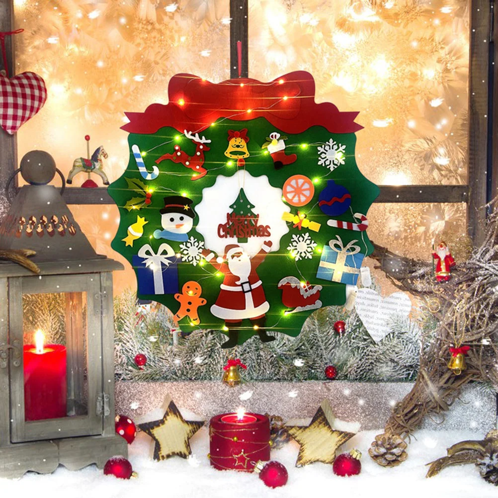 Felt Christmas Wreath with LED Light Door Wall Hanging Christmas Decoration Kit