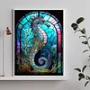 Diamond Painting-DIY Round Drill Stained Glass Hippocampus(Round and Part AB Drill) (35*45CM)