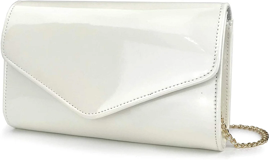 Envelope Evening Clutch Faux Patent Leather Women Chain Shoulder Bag Solid Color Purse