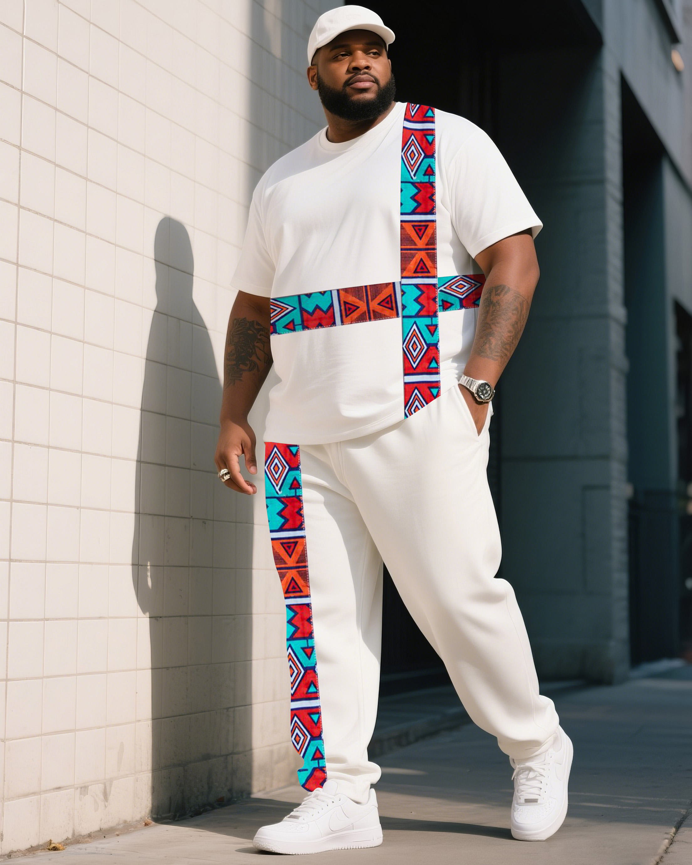 Big Boy Daily Casual Simple Impression Painting Striped Short Sleeve Trousers Suit