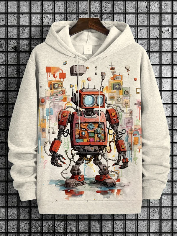 Men's Cyberpunk Robot Japanese Art Print Casual Hoodie