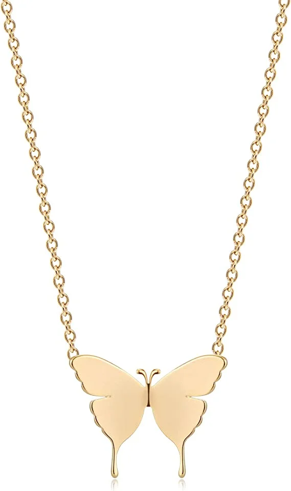 Mayoulove 18K Gold Plated Butterfly Pendant Name Necklaces-Mayoulove