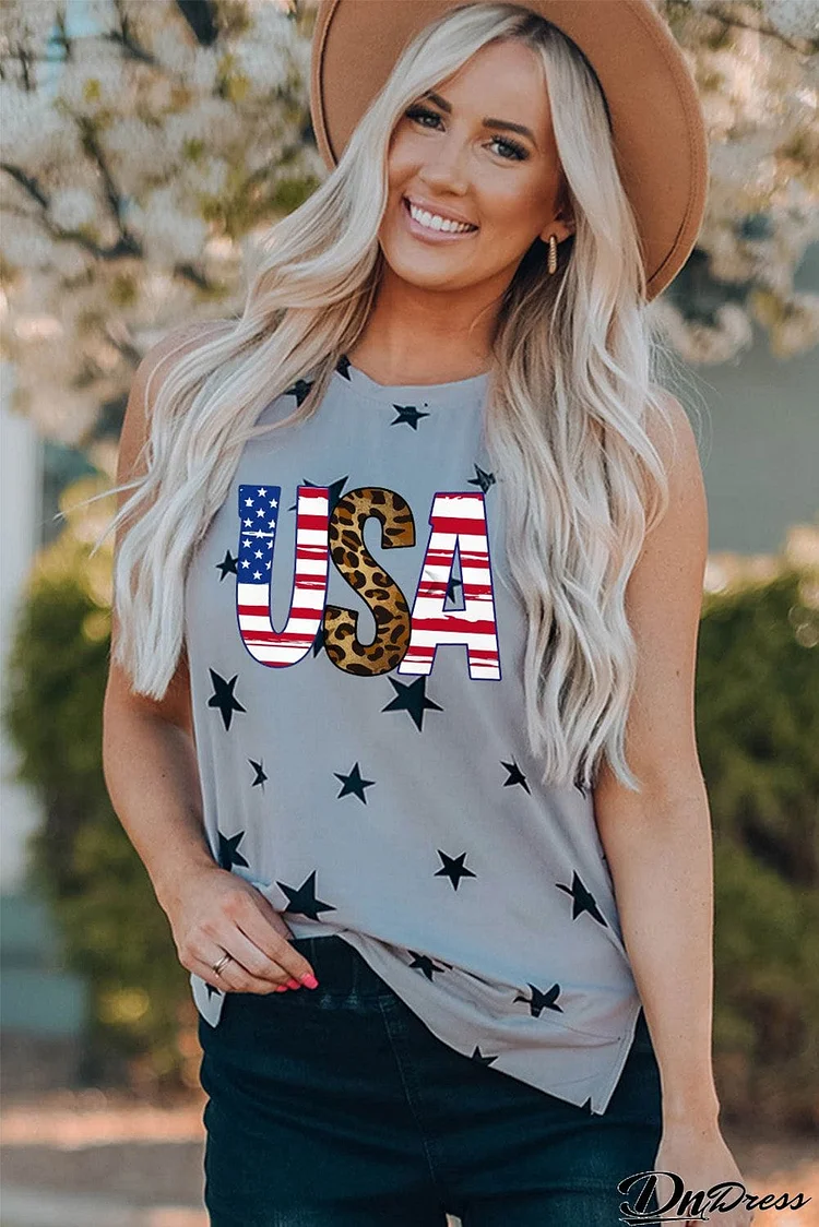 USA Star Print Tank with Slits