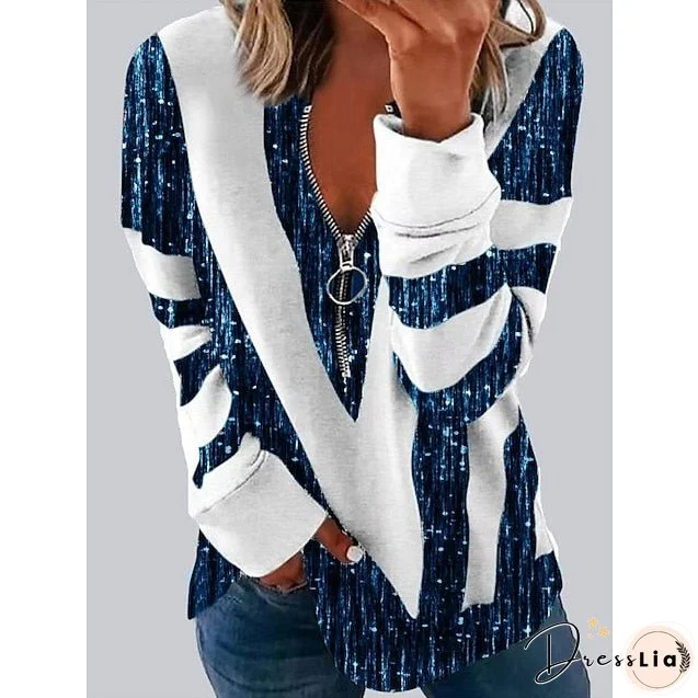 Women's Zip Up Sweatshirt Sweatshirt Pullover Color Block Basic Zipper Black Blue Green Street Casual V Neck Long Sleeve Top Micro-elastic Fall & Winter