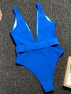 Belt Buckle Plain One Piece Swimsuit